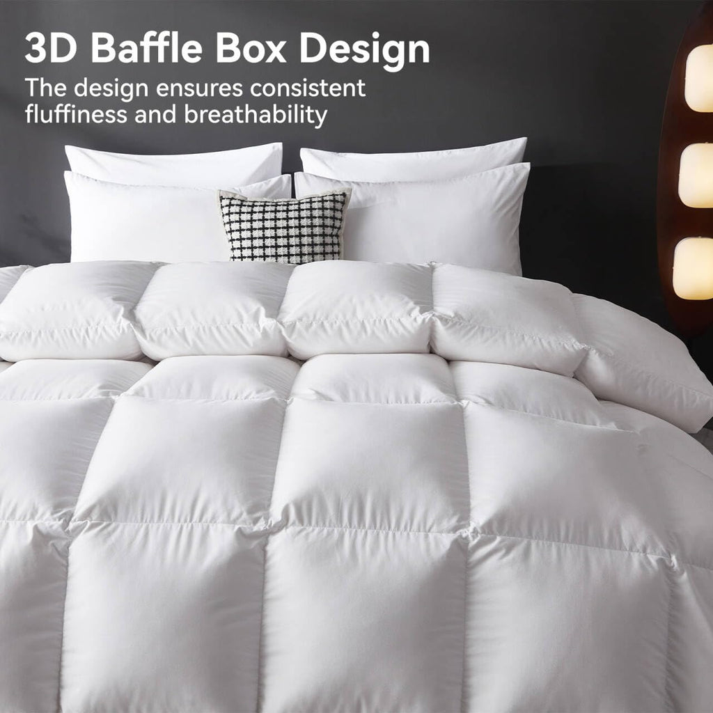 Organic 75% Down Comforter Super, 850+ FP Fluffy Hypoallergenic Hotel-Luxury Duvet Insert, 1200TC Ultra Soft