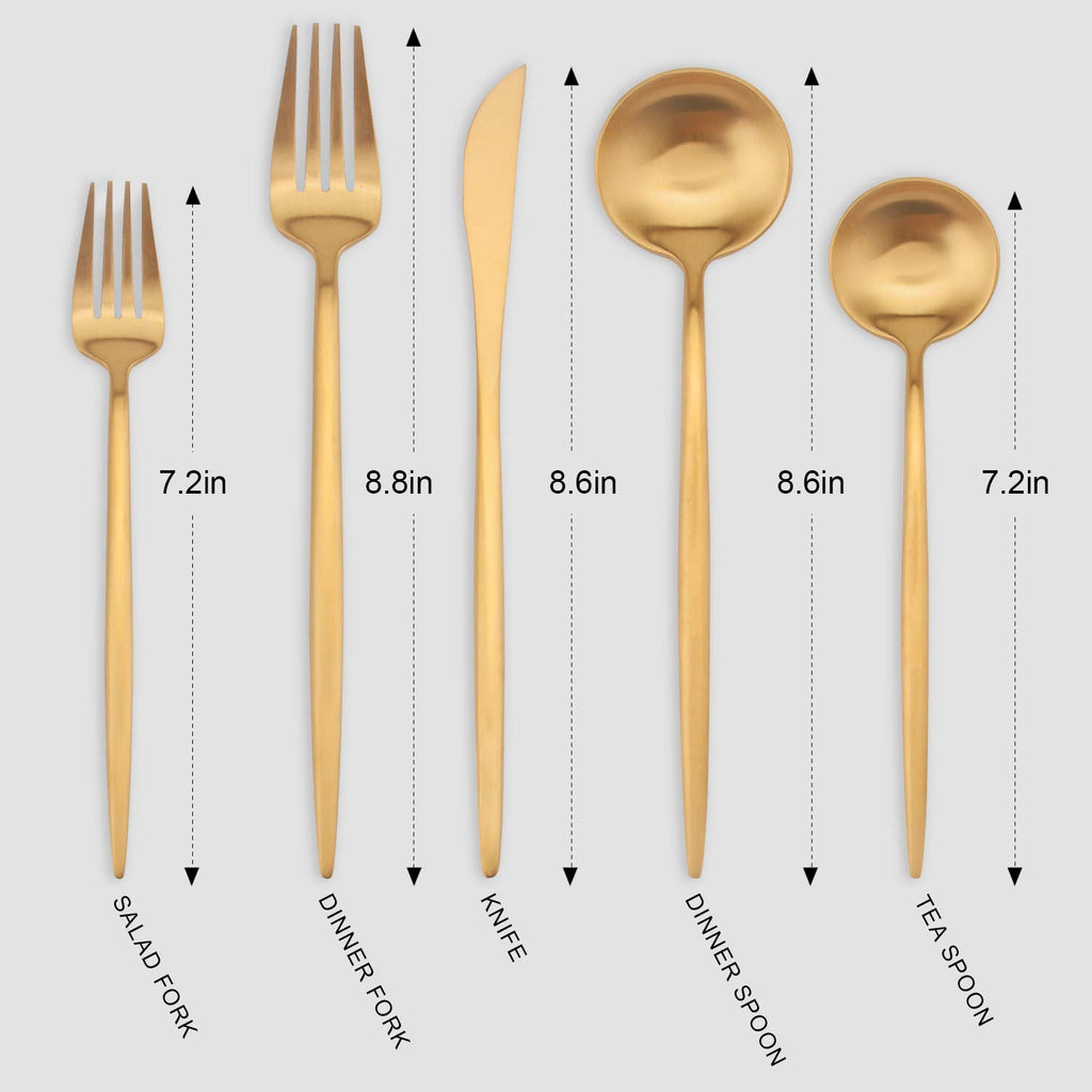 Matte Gold Silverware Set, 20 Piece Stainless Steel Cutlery Flatware Set, Kitchen Utensil Sets for 4, Tableware With