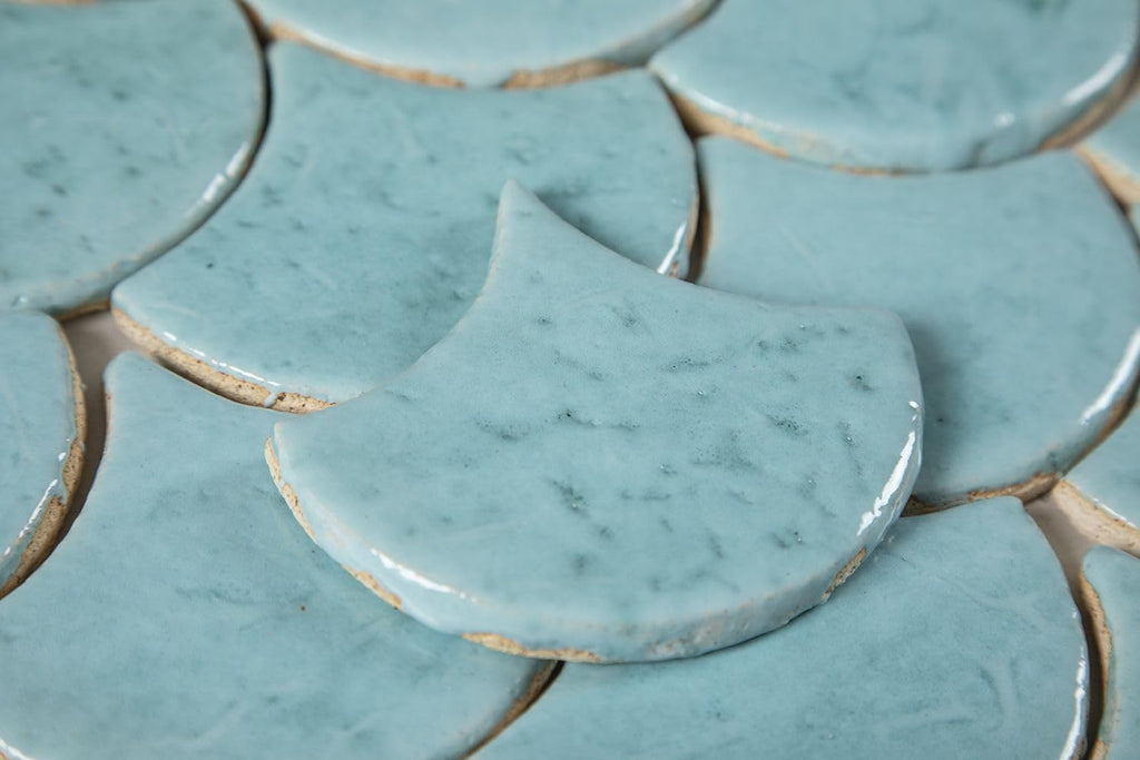 Polish Tiles Fish Scale Azure Lagoon - A Set of Decorative Ceramic Tiles in The Shape of a Fish Scale for The