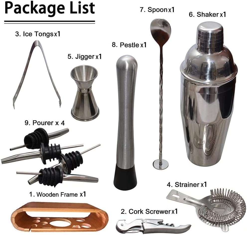 Cocktail Making Set, Cocktail Shaker Set 750ml Stainless Steel Bar Tool Set Bartender Kit with Display Stand - Set of 12
