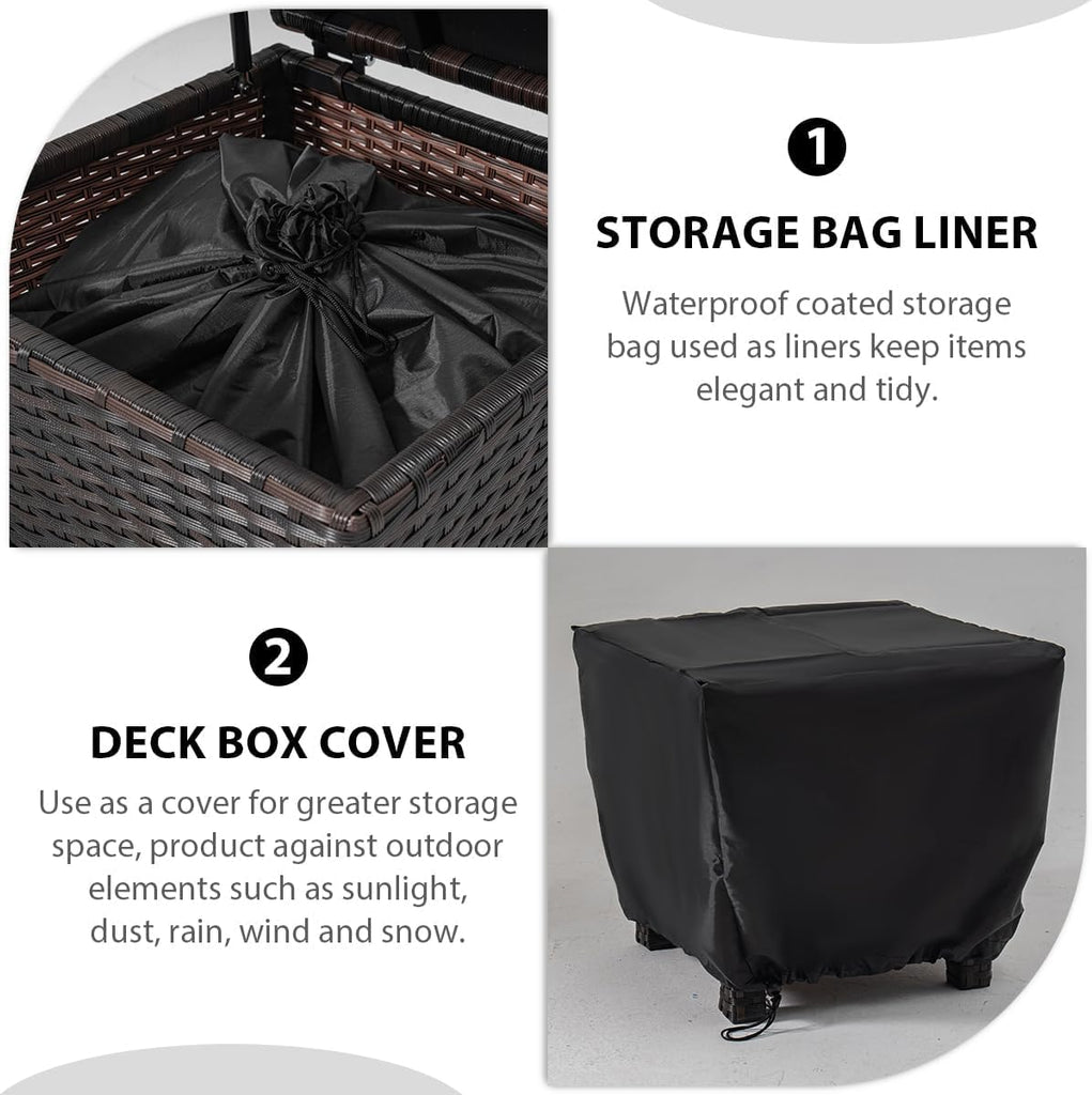 Brown Wicker Storage Box, 13 Gallon Outdoor Deck Bin with Lid