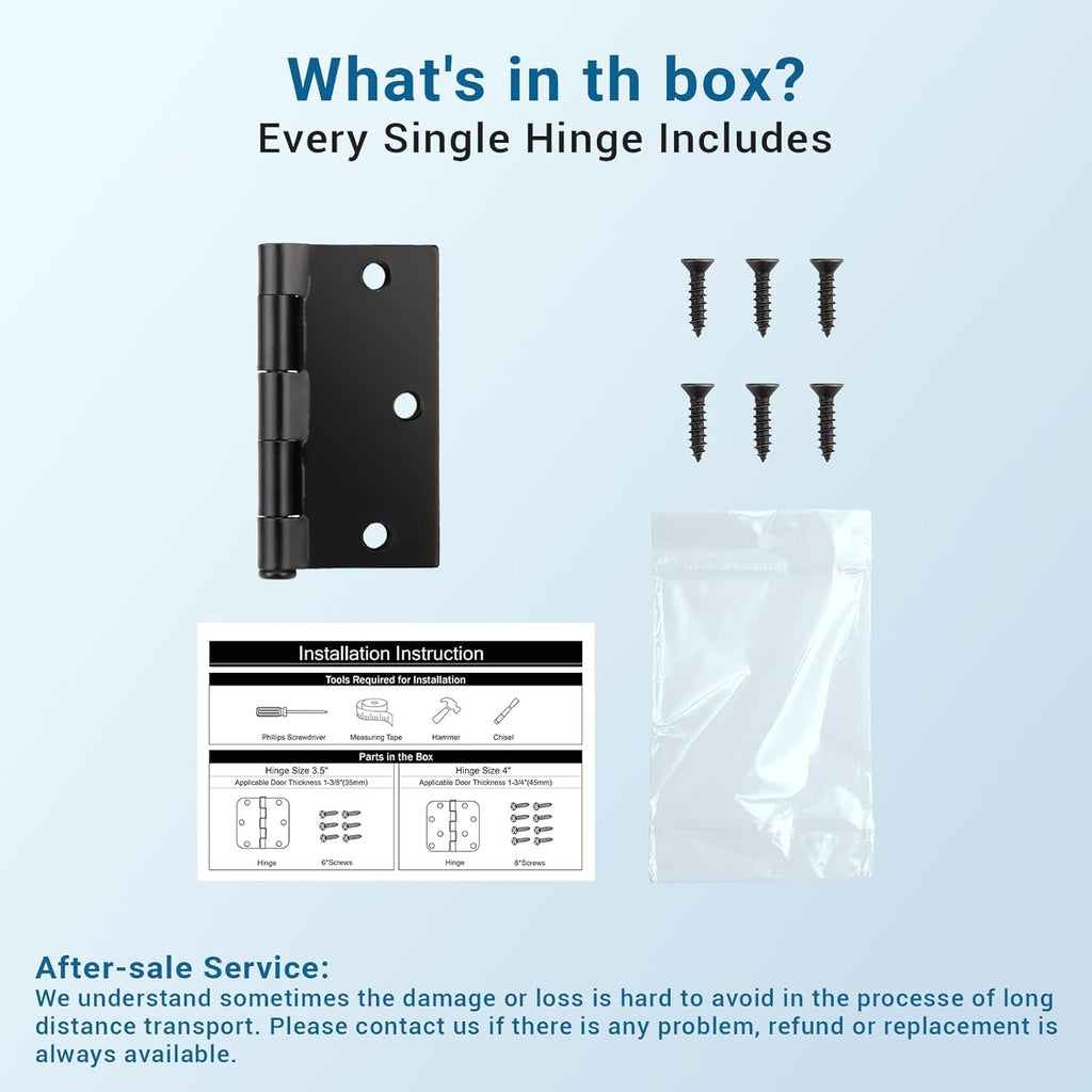 Matte Black Door Hinges, 3.5" x 3.5" Interior Door Hinges, 18 Pack