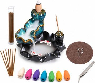 Ceramic Waterfall Backflow Incense Burner Holder, Home Aromatherapy Decoration Ornament with 30 Backflow Incense - Set of 54