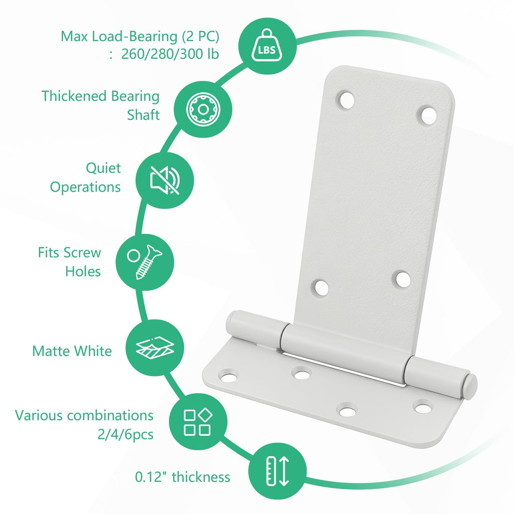 5 inch Gate Hinges, 260 Lbs Capacity, Matte White Hinges, 6 Pack Heavy Duty Door Hinge, T-Strap Shed Gate