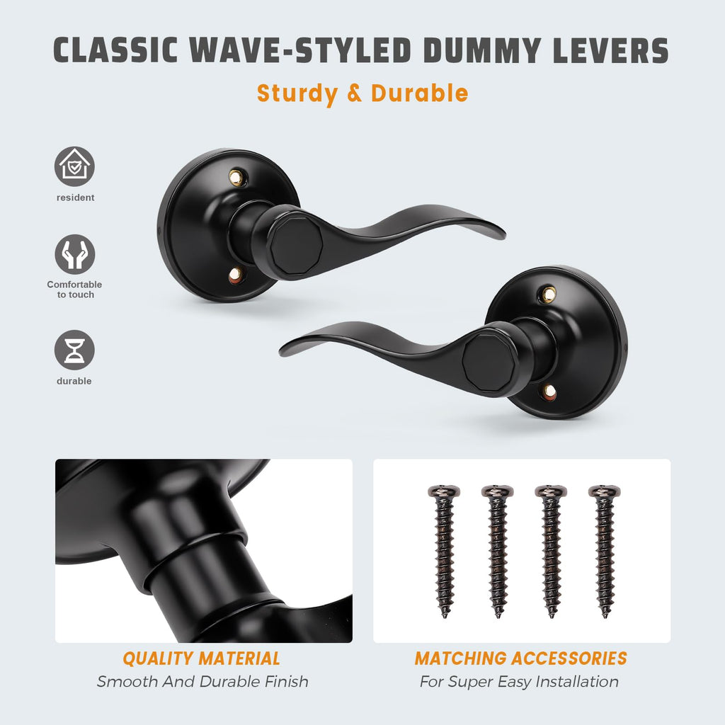 1 Pack Dummy Door Handle Lever Door Handle - Leversets for Closets/Hallway with a Matte Black Finish, Levers for Both