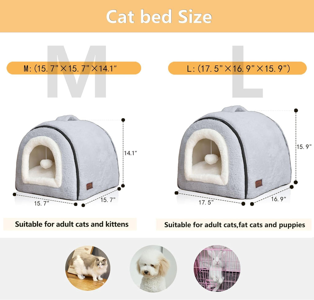 Cat Bed for Indoor Cats，Foldable cat cave，Anti-Slip & Water-Resistant Bottom，cat Houses for Indoor Cats or Small Dogs