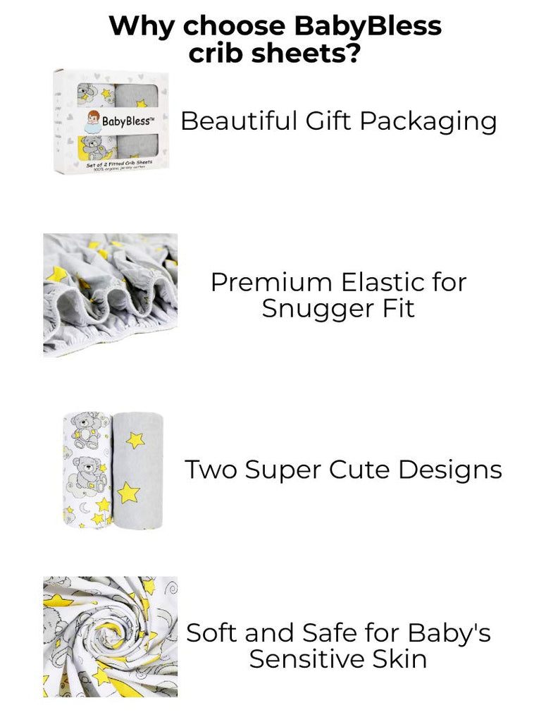 Crib Sheets (2 Pack) - 100% Organic Jersey Cotton Fitted Crib Sheets for Standard Crib and Toddler Mattresses |Star