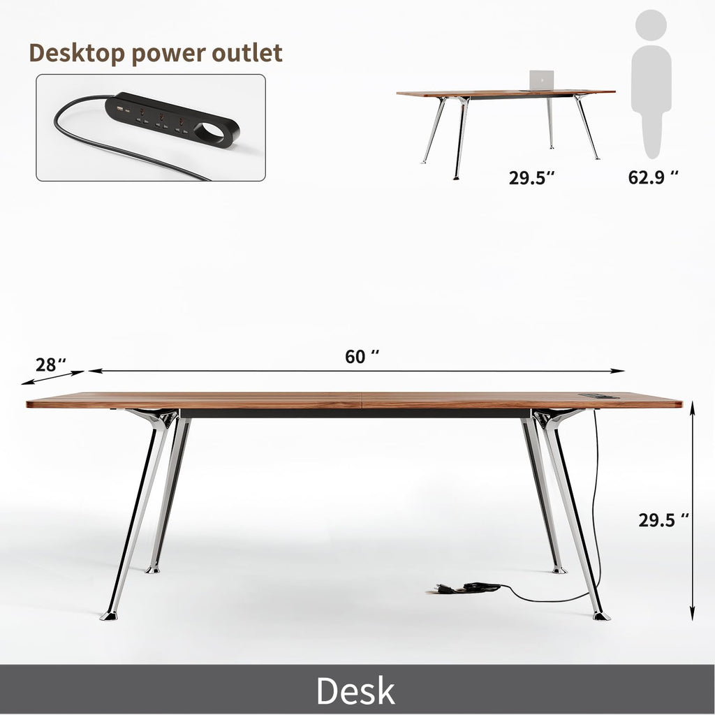 60-Inch Executive Desk, Modern Desk, Wooden Study Writing Work Table with Power Outlets and USB-C Port, Large