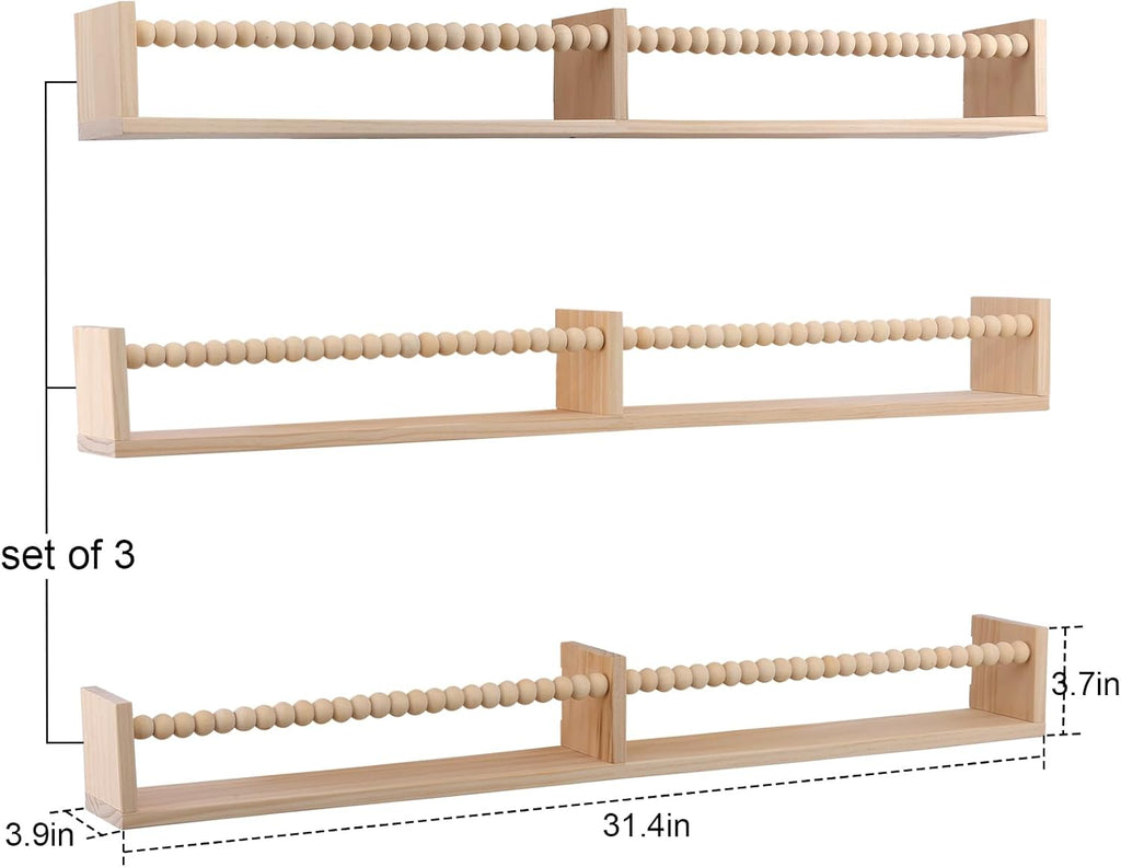 Nursery Shelves with Beads Design - 32 Inches Wall Book Shelves Set of 3, Space-Saving Nursery Book Shelves for Kids