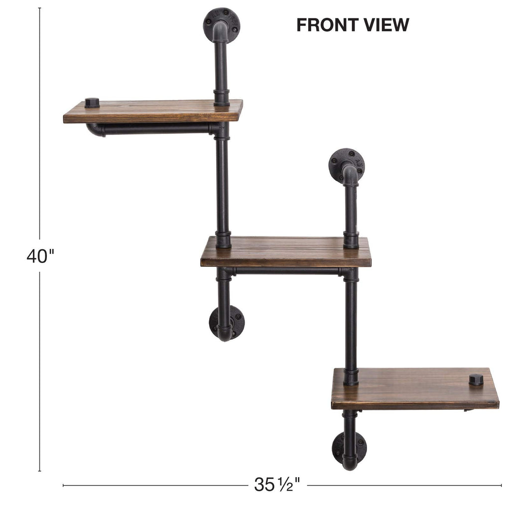 3-Tier Wooden Wall Ladder Floating Rustic Shelf 35"x40" With Iron Black Pipe Hardware