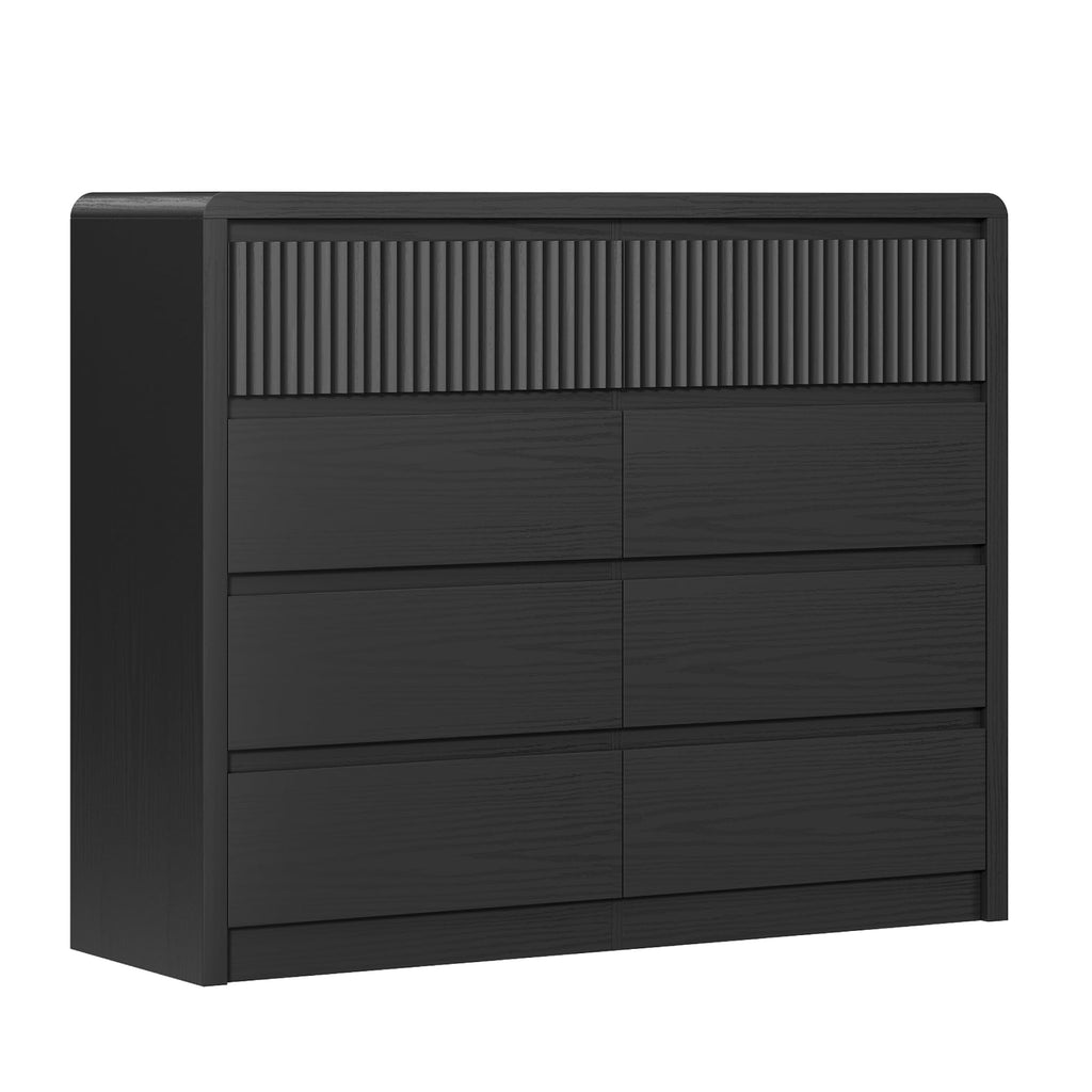 Black Fluted 8 Drawer Dresser, Curved Edge, 50" Wide