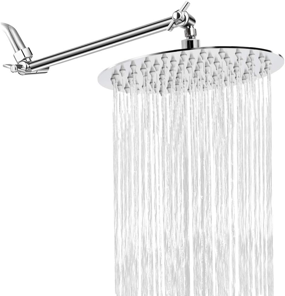 Rain Shower Head with 11'' Adjustable Arm, High Pressure Stainless Steel Rainfall Shower, Ultra-Thin Design