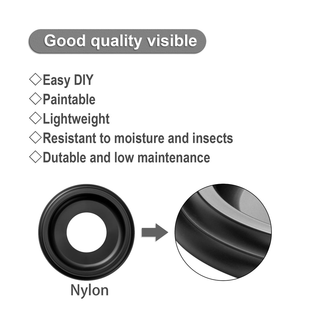 4 Pack Black Molded Nylon Ceiling Medallion for Light Fixtures and Ceiling Fans 10"OD x 4"ID x 1"P (Fits Canopies up