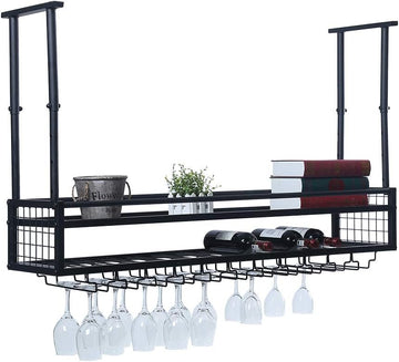 Ceiling Wine Rack Wall Mounted,Hanging Wine Glass Rack Ceiling Wine Shelf
