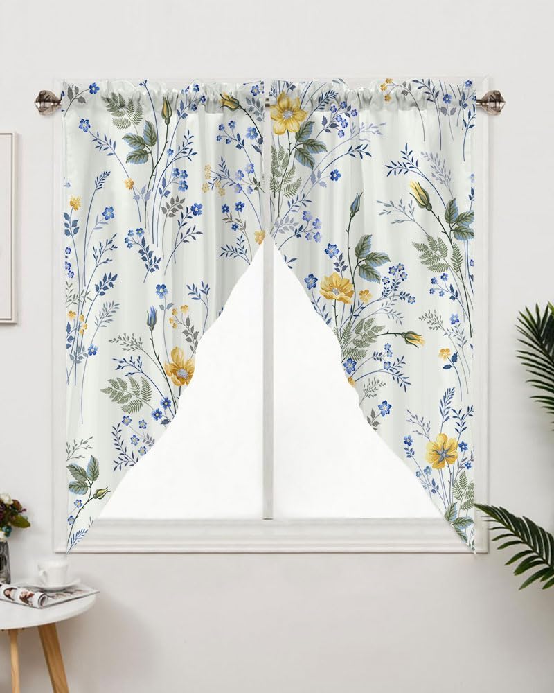 Swag Valances Curtains Floral Leaves Rod Pocket Window Curtains Decor - 2 Panels 29x36 Inches