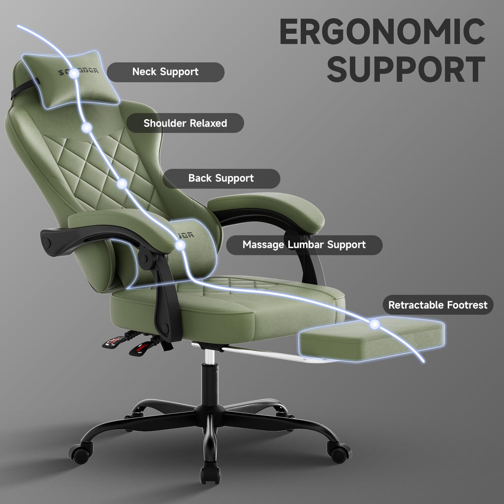 Gaming Chair with Footrest, Ergonomic Leather Computer Chair with Lumbar Support, Height Adjustable High Back Swivel