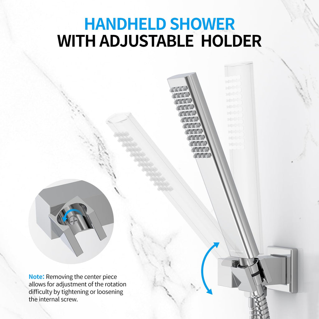 Shower System, 10 Inch High Pressure Wall Mounted Square Shower Faucet Set Complete With Handheld And Valve, Chrome
