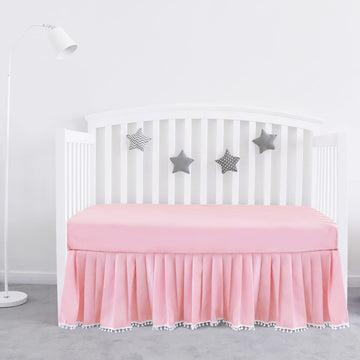 Crib Skirt with Pompoms Pink, 14" Drop, Fits Standard Crib