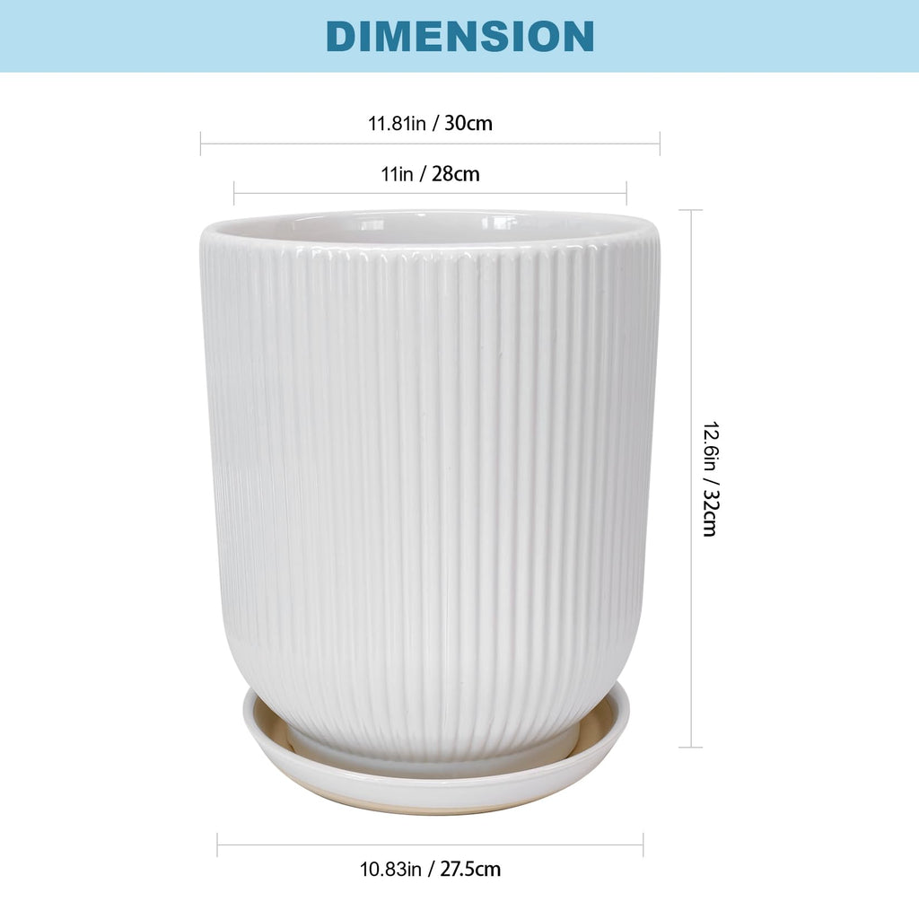 12 Inch Ceramic Pots for Plants, Heavy Plant Pot for Indoor Outdoor Plants, Large Plant Pot with Drainage Hole and