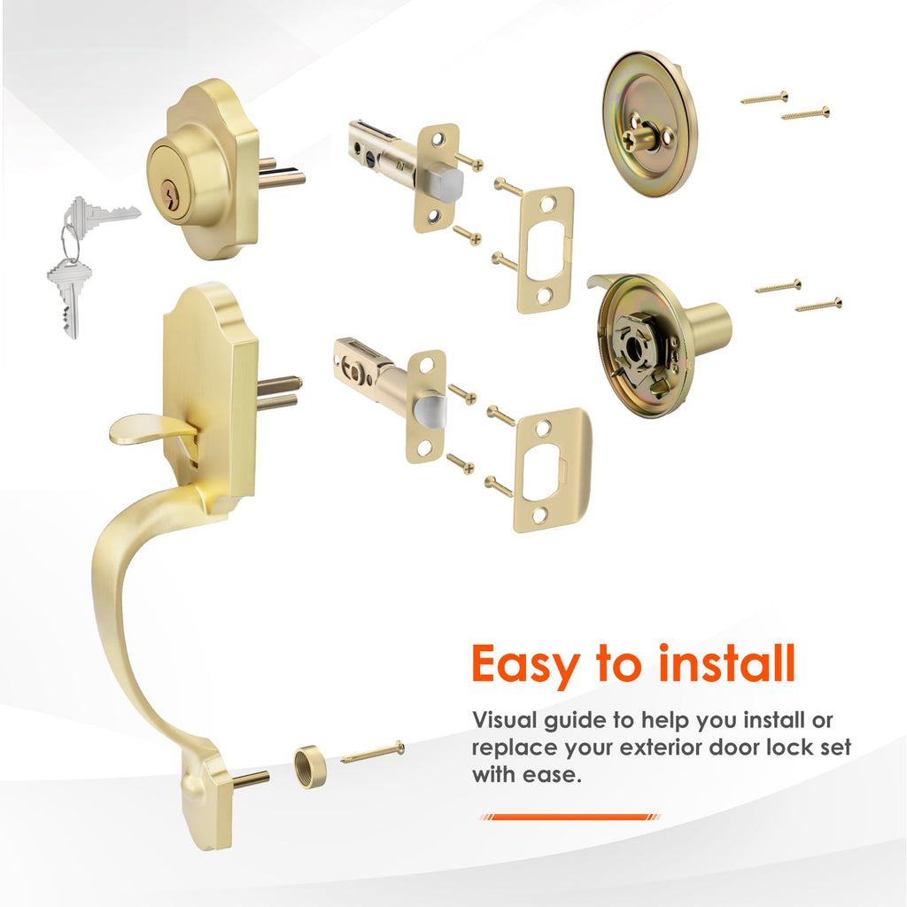 Gold Front Door Handle and Deadbolt Set, Front Door Lock Set