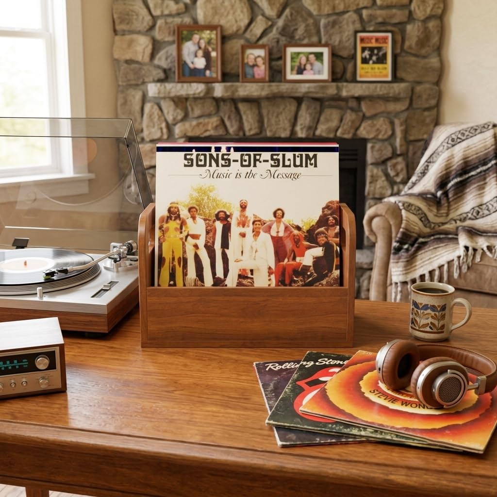 100% Solid Wood Vinyl Record Storage Retro & Sturdy Wooden Vinyl Crate