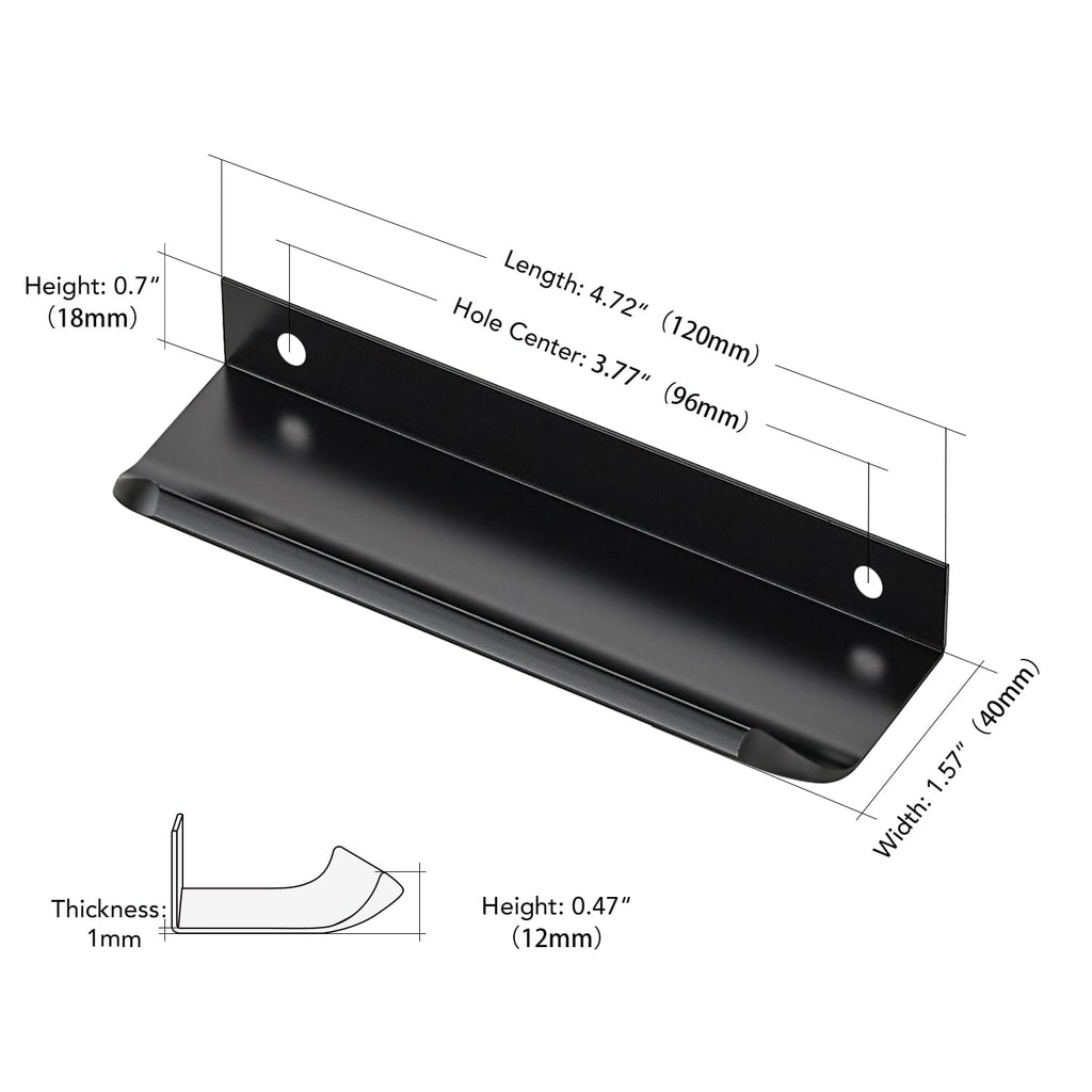 Matte Black Cabinet Handles Finger Edge Pulls 4.75 Inch CC 8 Pack