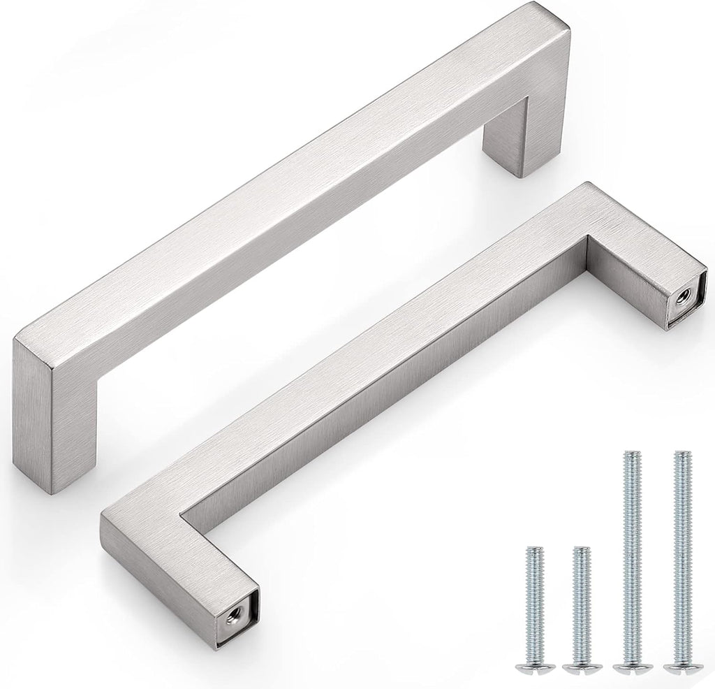 (10 Pack) 5 inch Holes Centers Square Kitchen Cabinet Handles Stainless Steel Cabinet Drawer Handles Brushed Nickel