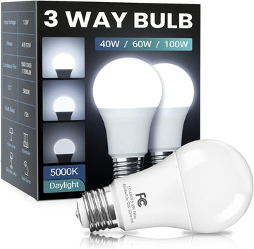 3 Way Light Bulbs 40 60 100W Equivalent Daylight White 5000K, 2 Pack