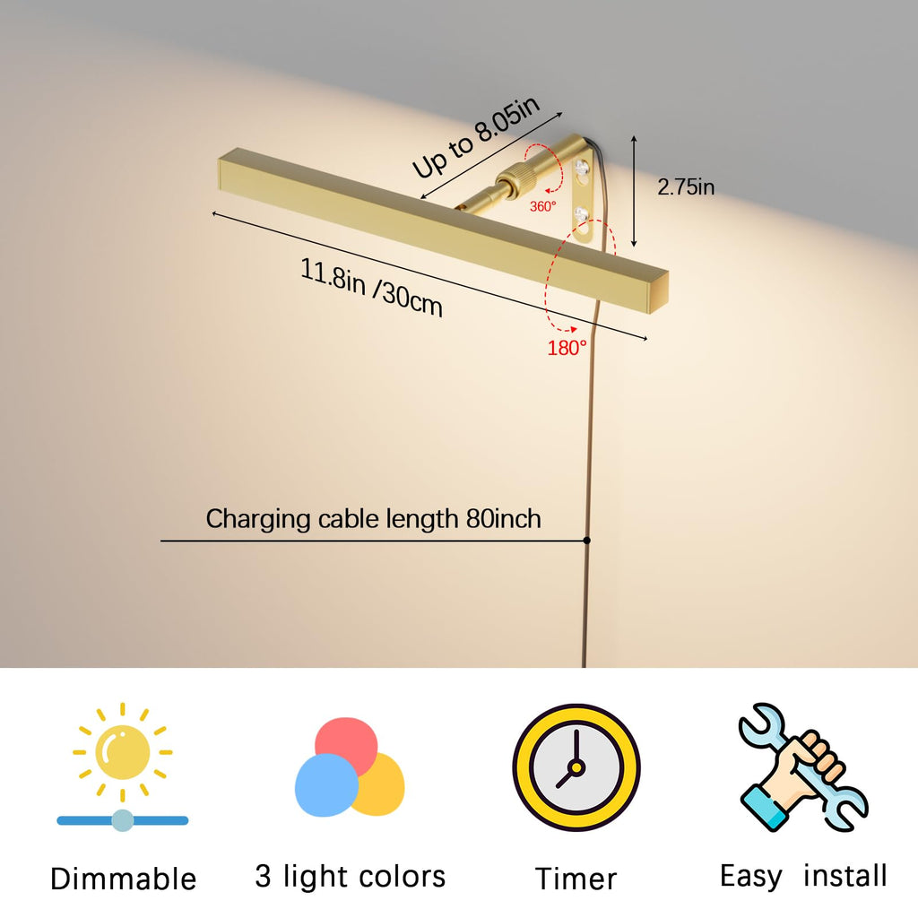 4W Plug in Picture Light for Paintings with Remote Control, 12" LED Art Display Lighting for Gallery, Dartboard