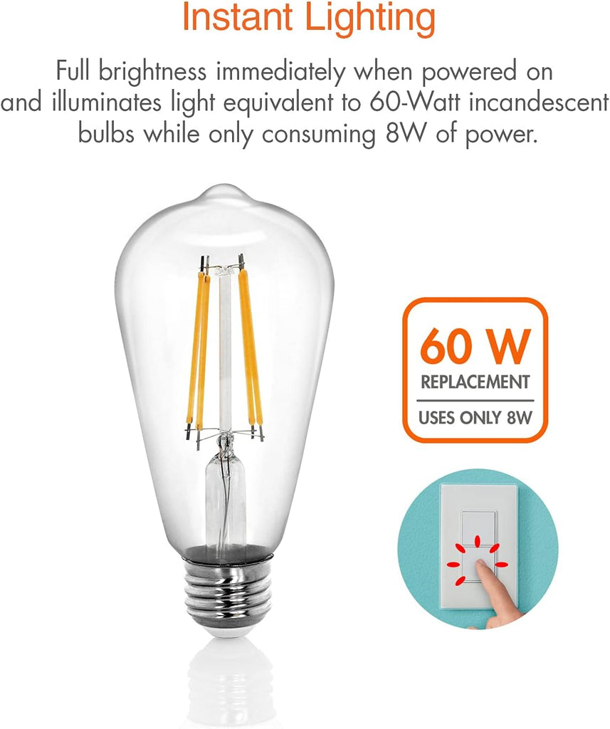 Vintage LED Edison Bulbs 60W Equivalent, Soft White 2700K, 4 Pack