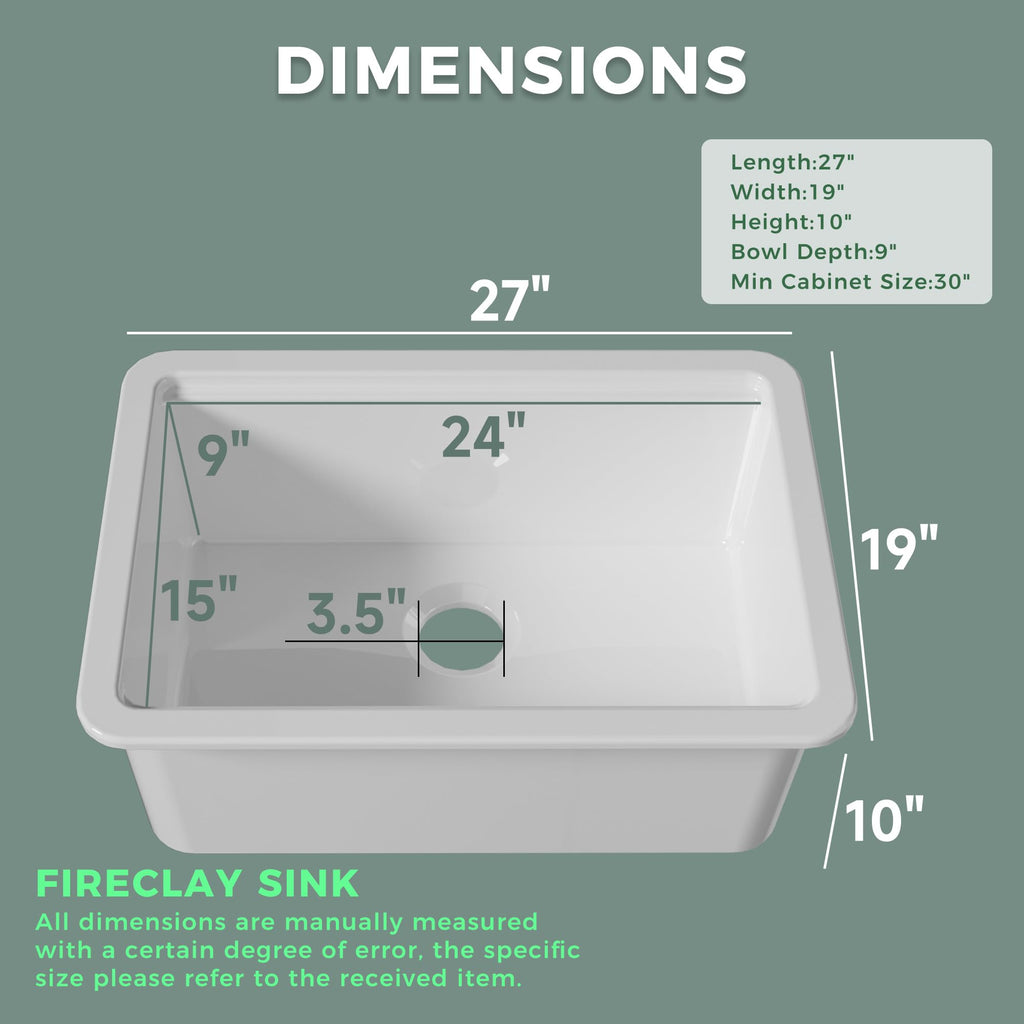 27 Inch Fireclay Undermount & Drop Sink Workstation White
