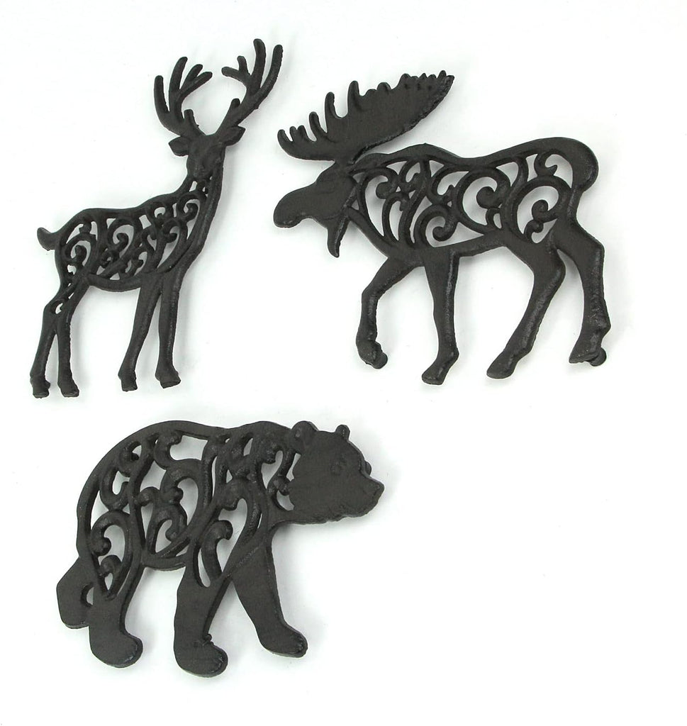 Cast Iron Trivets, 9 Inch Forest Animal Designs - Set of 3