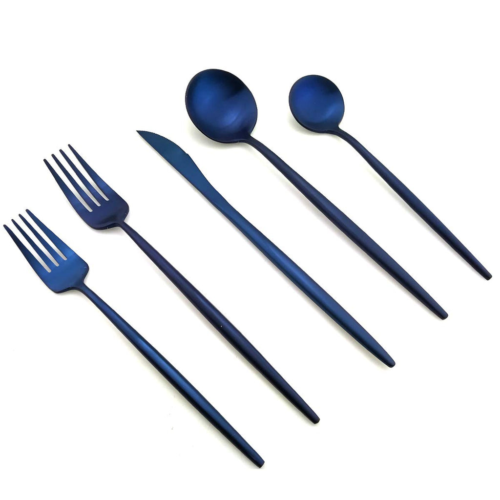 20-Pieces Luxury Blue 18/10 Stainless Steel Flatware Set, Matte Finish, Service for 4