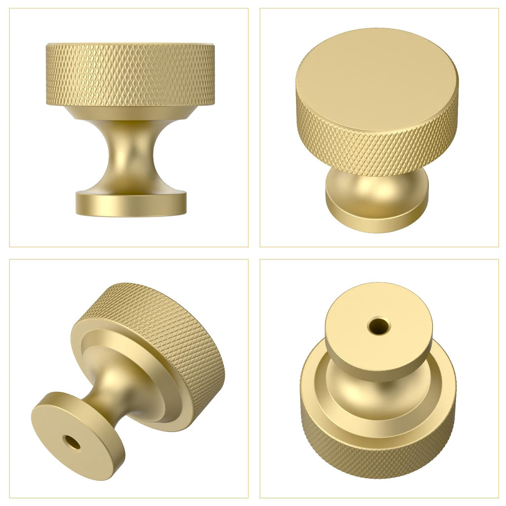 Brushed Gold Knurled Cabinet Knobs Round Drawer Pulls 20 Pack