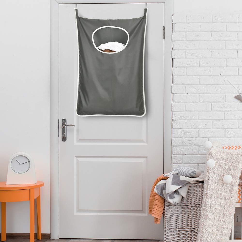 Durable hanging laundry hamper bag Behind door Space Saving with Stainless Steel Hooks Zip, Kids room, Travel, College