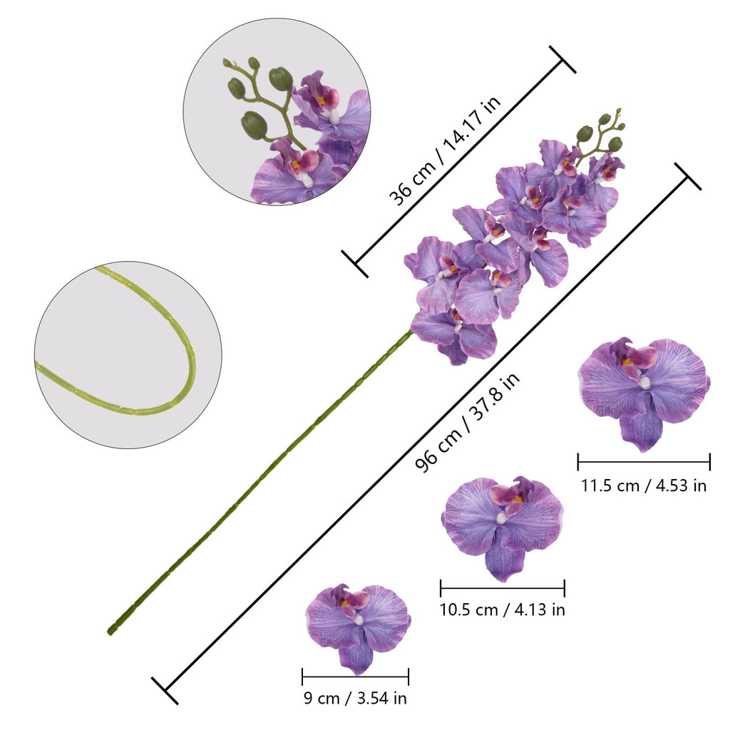 38" Artificial Phalaenopsis Flowers 6PCS Purple Orchids Artificial Orchid Flowers Stem for Wedding Party Office Home