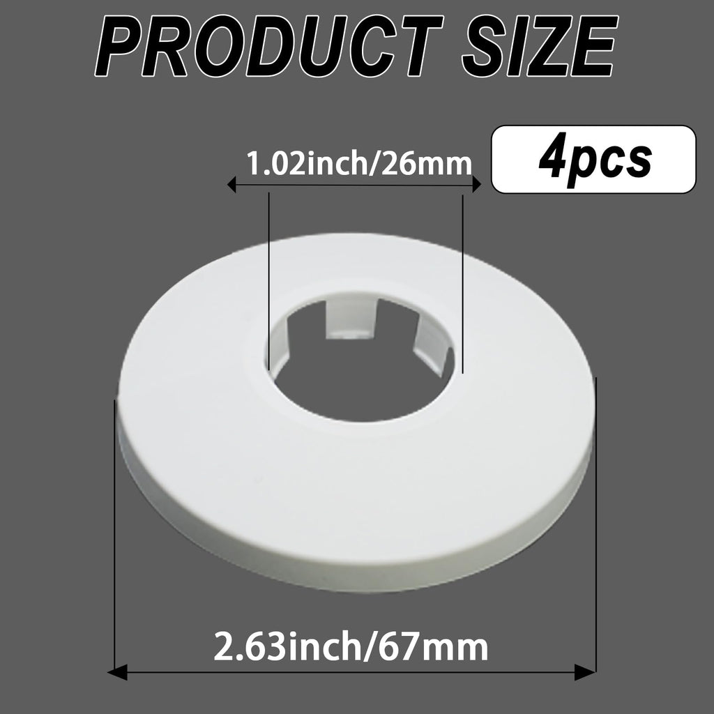 4 Pieces Wall Split Flange for 0.98"/25mm Dia Pipe, ABS Round Escutcheon Plate, Toilet Water Line Cover Plate