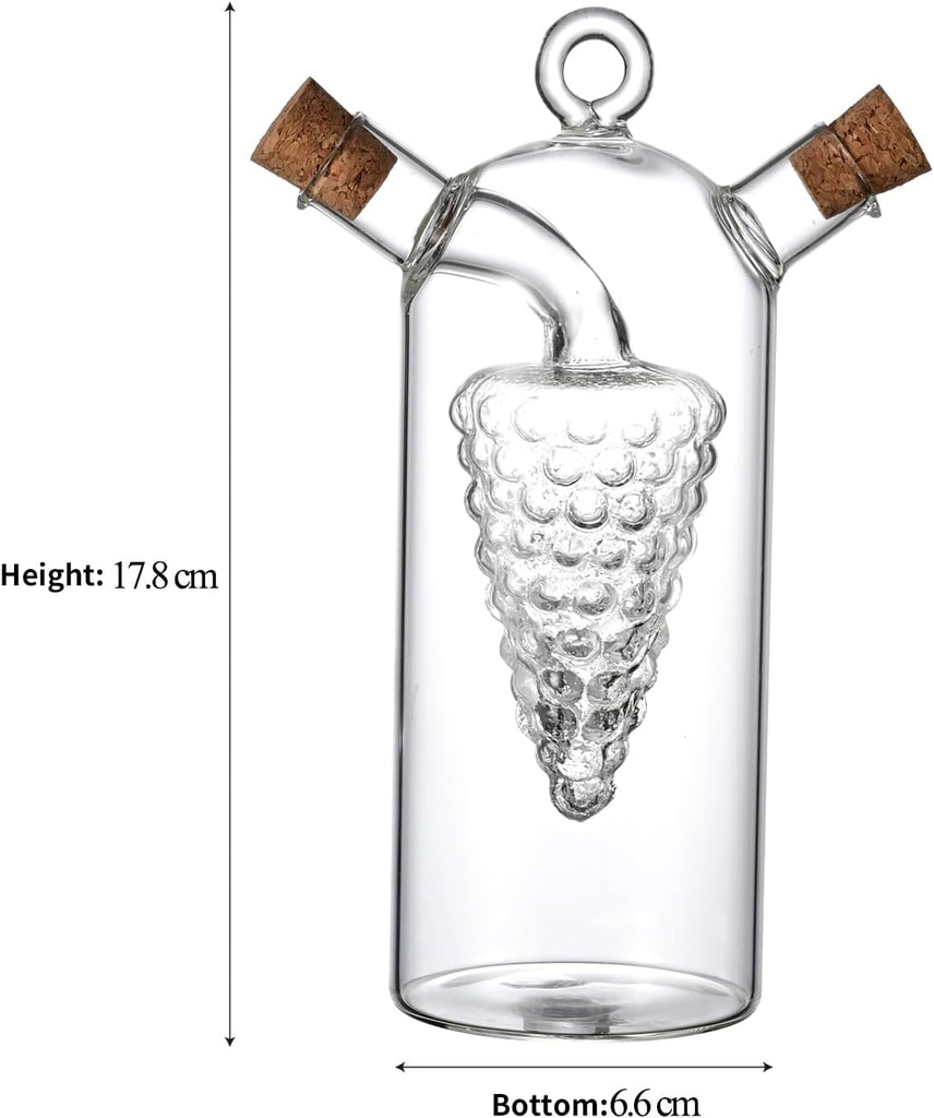 Grape Motif 2 in 1 Glass Oil and Vinegar Cruets,Dual Chamber Bottle