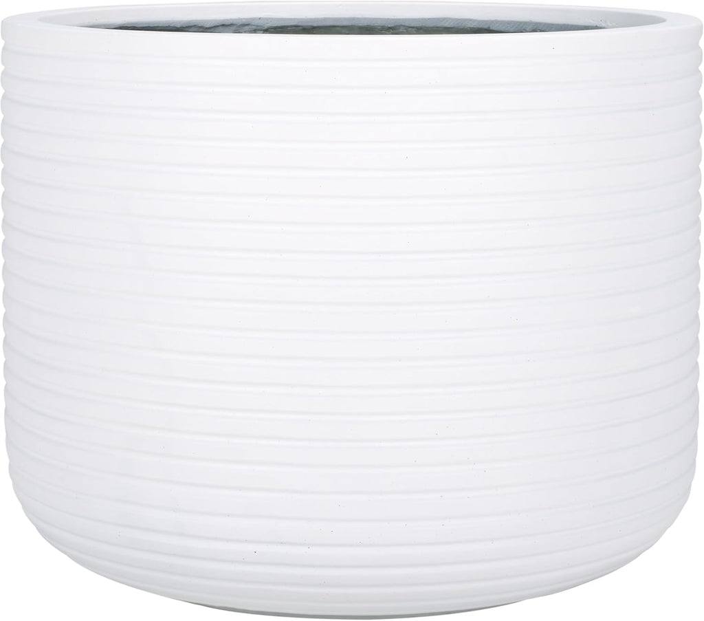Outdoor - Nardo White Cement Ficonstone Planter Pot with Drainage Hole, Frost Resistant Garden Planter , Deck