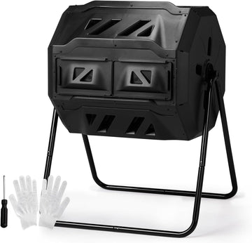 42 Gallon Outdoor Compost Tumbler Dual Chamber, Rotating Batch Compost Bin with 360° Tumbling Design, Heavy Duty