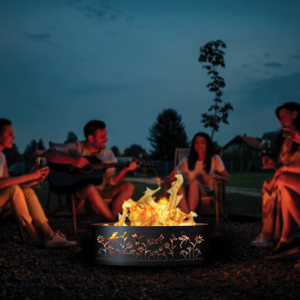 Dragonfly Unpainted 12 in. Tall 37 in. Diameter Outdoor Fire Ring with Fire Poker - 37 x 37 x 12 in.