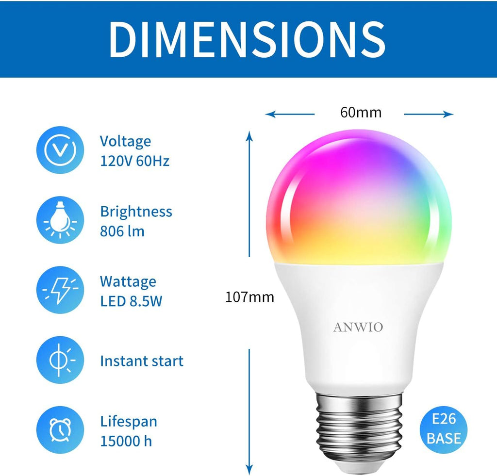 A19 Smart Light Bulbs, 8.5W (60W Replacement), 806 Lumens, 2 Pack