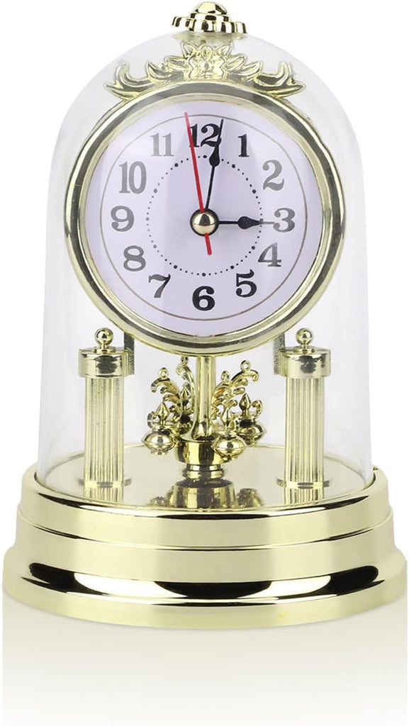 Vintage Table Clock, European Mantle Clock Silent Non Ticking Antique Anniversary for Living Room Bedroom Office Desk