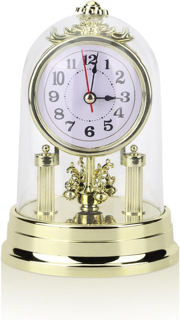 Vintage Table Clock, European Mantle Clock Silent Non Ticking Antique Anniversary for Living Room Bedroom Office Desk