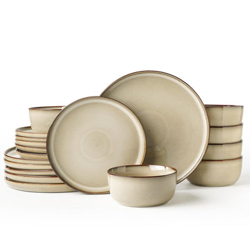 Stoneware Dinnerware Sets for 6, Reactive Glaze, Beige