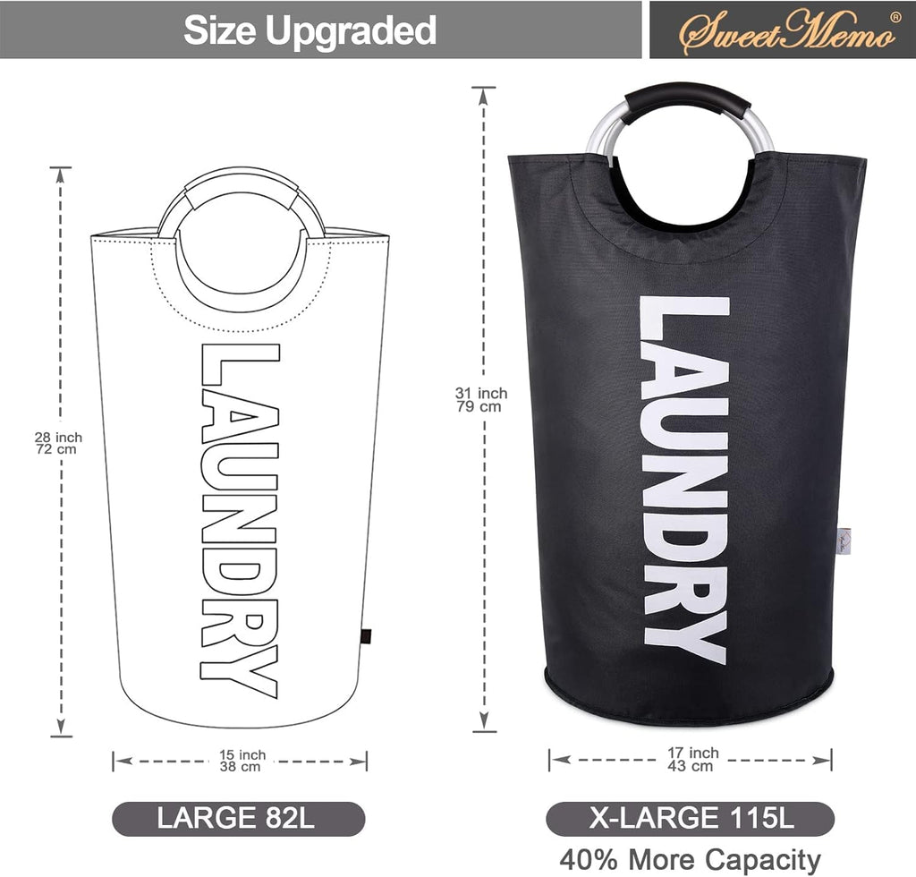 2-Pack Large Laundry Basket, Laundry Hamper Bag with Handles, 115L, Black