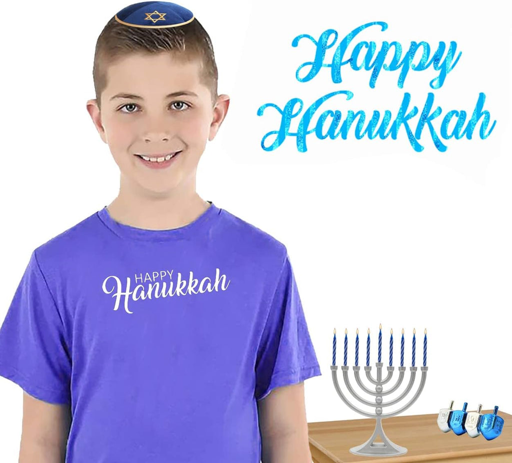 Hanukkah Silver Matte Mini with Candles Classic 5 Inch Great for Travel, Hanukkah Decor Centerpiece