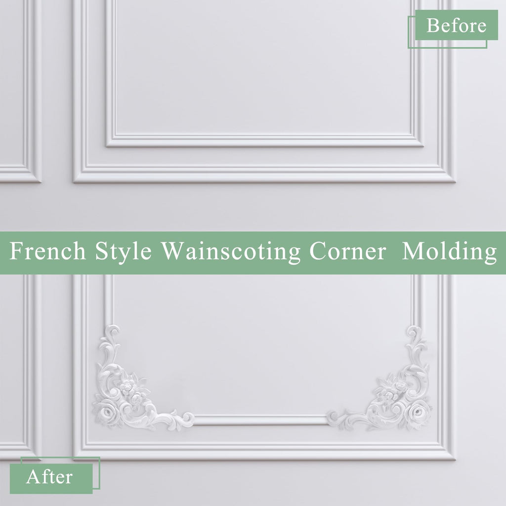 4pcs Corner Wall Molding, French Wainscoting Panel, Rose