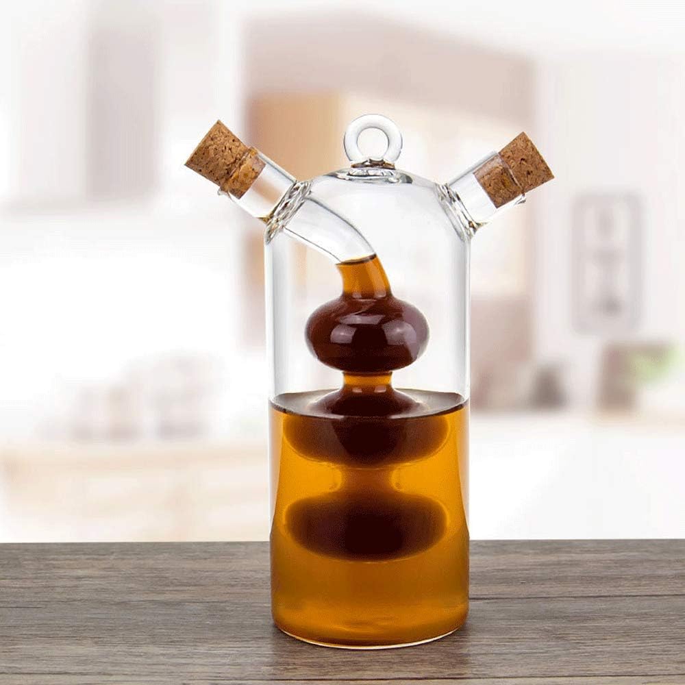 Olive Oil and Vinegar Dispenser Cruet Bottles, 2 in 1 Transparent Dual Glass Cooking Container