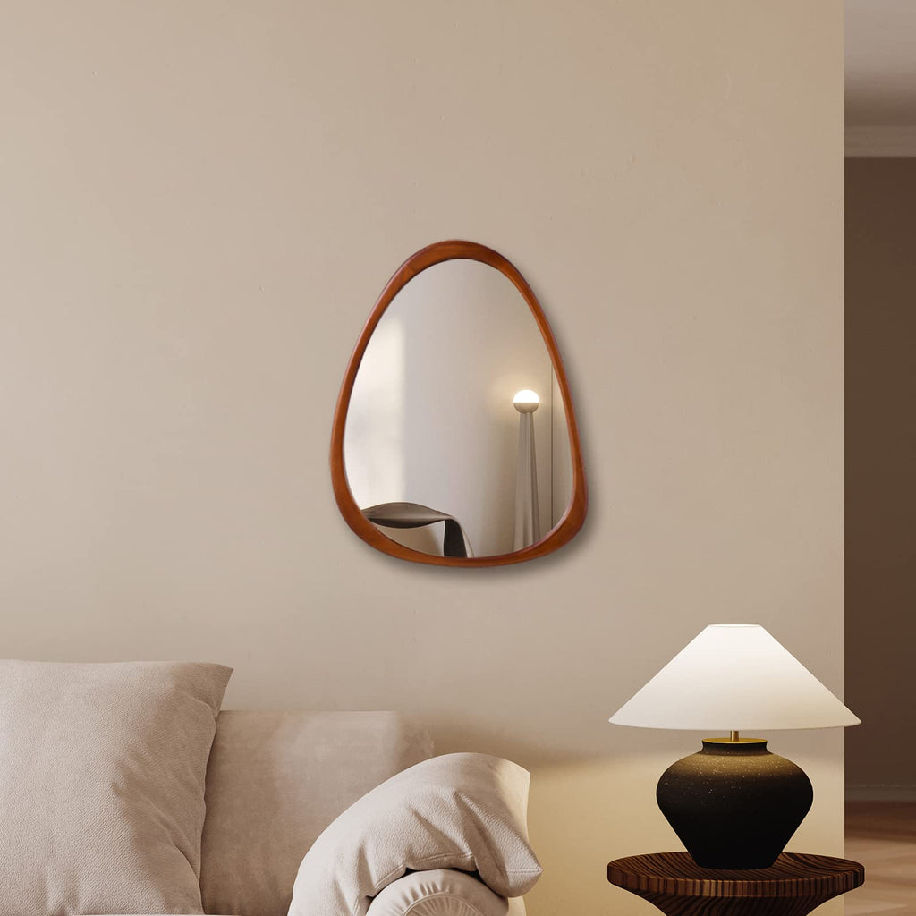 28"x 22" Irregular Wood Wall Frame Mirror, Asymmetrical Abstract Decorative Mirror